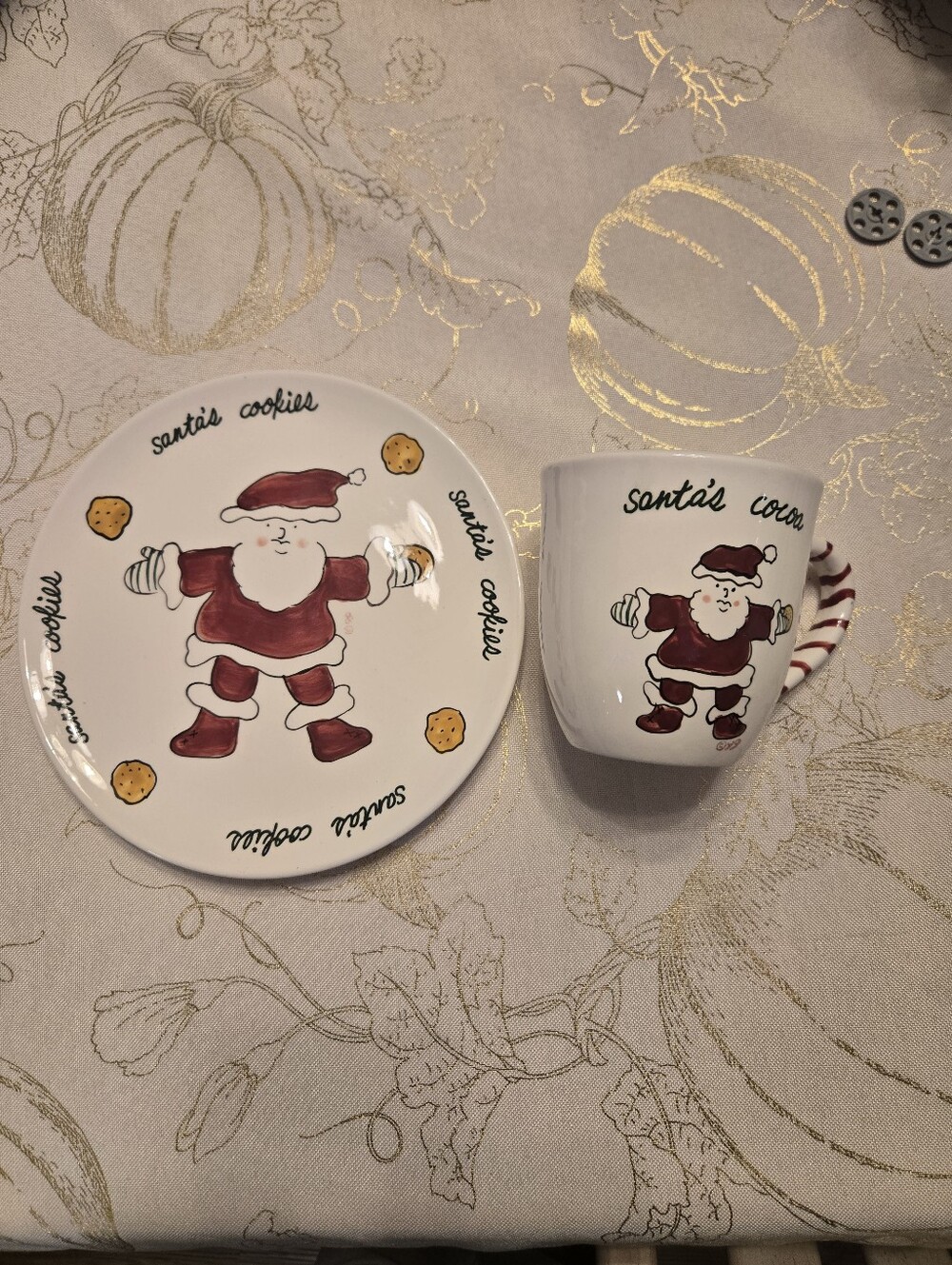 Santa's Cocoa Mug & Cookies Plate - White and Red Holiday Set